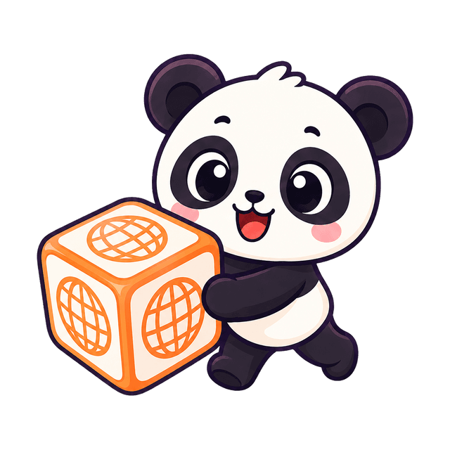 Pandy con un dado gigante de sorpresa